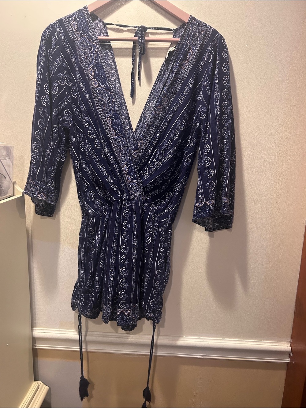 Skies Are Blue Navy Paisley Wrap Romper Top Anthropologie